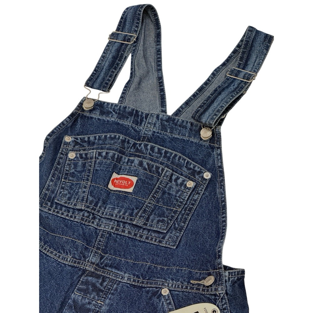 NWT Revolt Women Bib Overalls M Wide Leg Carpenter Vintage 90s Blue Stripe Denim - Picture 4 of 13